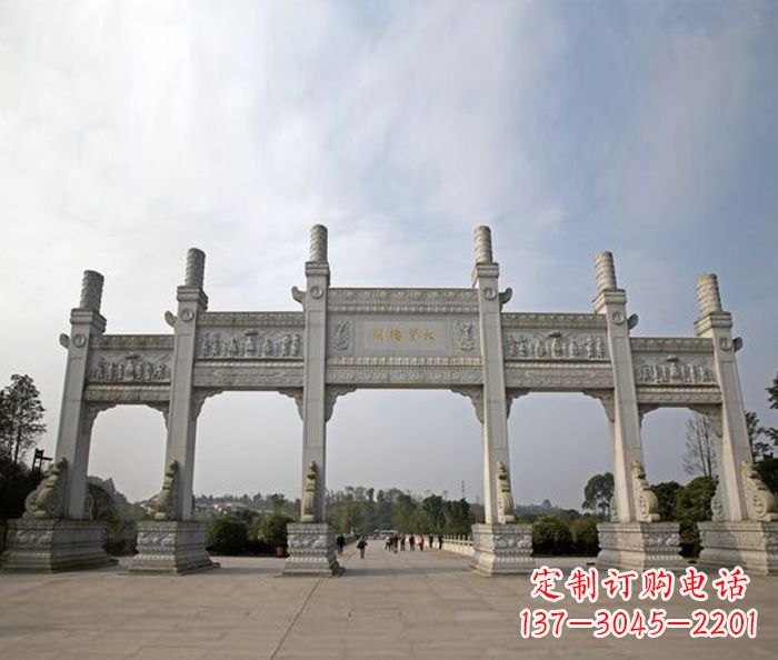保定园林景观五门石雕牌坊