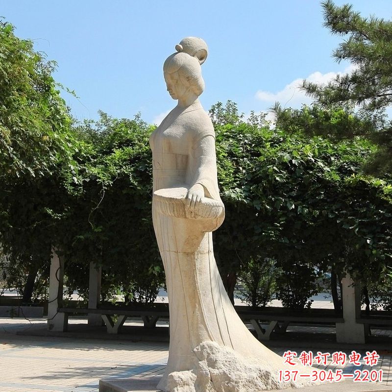 保定园林历史人物著名美女秦罗敷砂岩石雕塑像