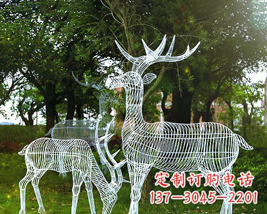 保定园林镂空梅花鹿不锈钢景观雕塑