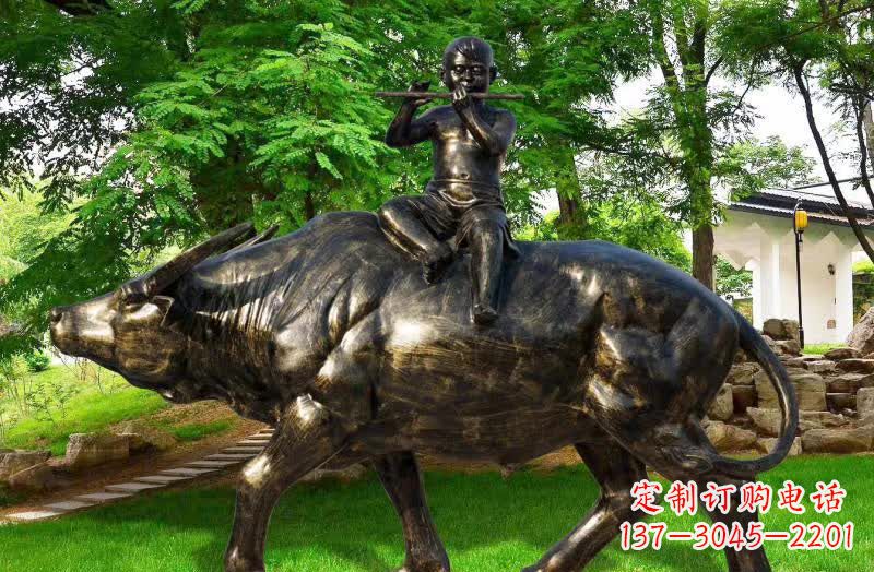 保定园林牧童骑牛铜雕