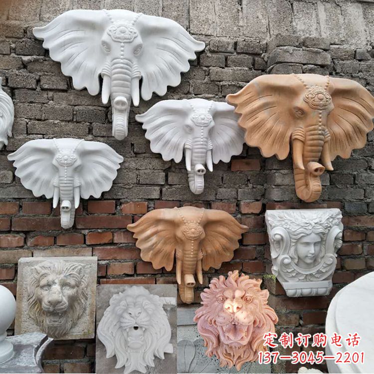 保定园林喷水壁挂大象头部雕塑