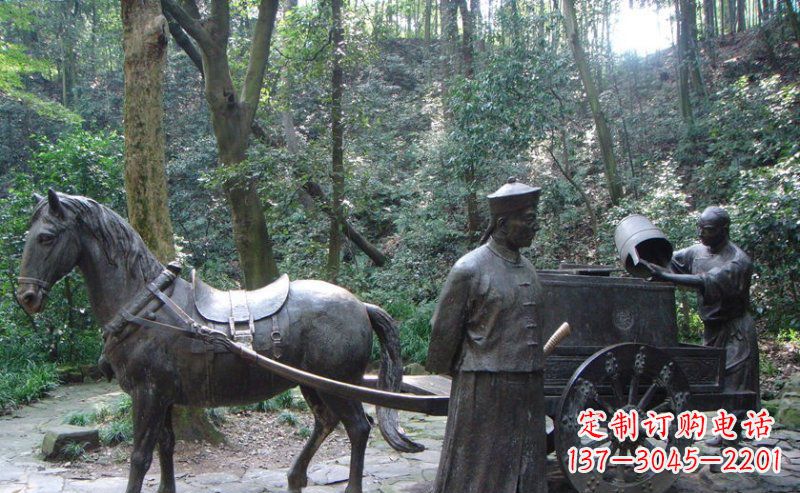 保定园林清朝士兵和马车小品铜雕