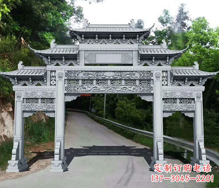 保定园林三门石牌坊景观石雕