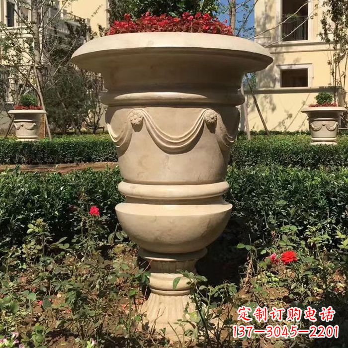 保定园林砂岩石雕花盆