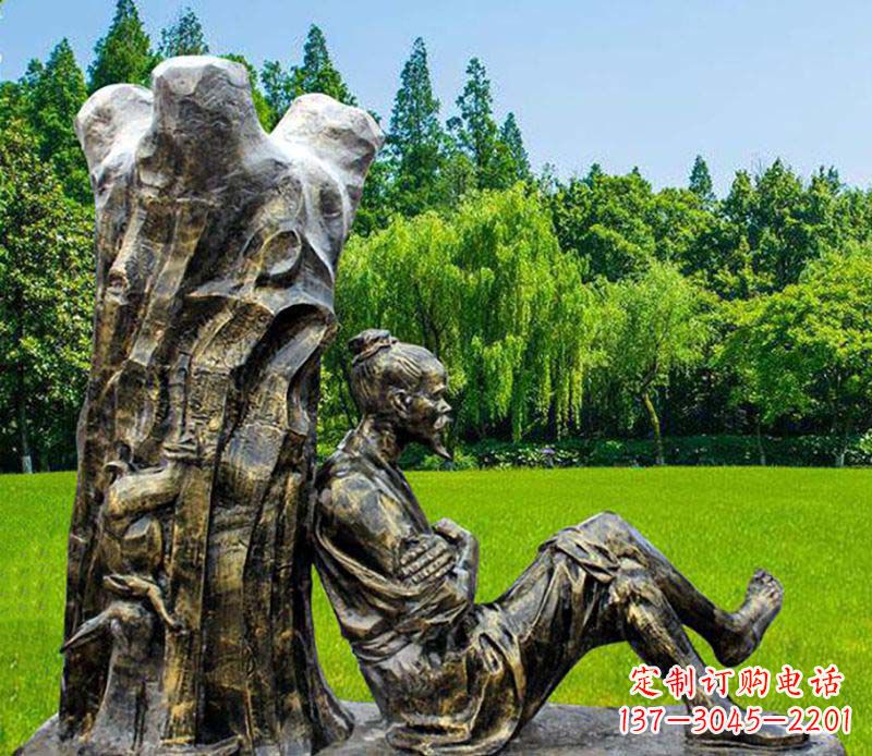保定园林守株待兔典故人物铜雕