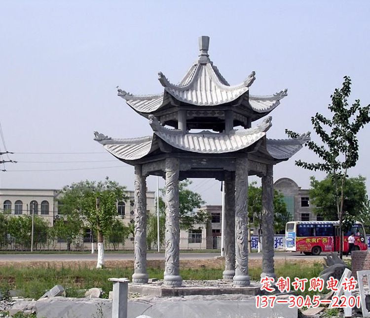 保定园林双层仿古凉亭石雕