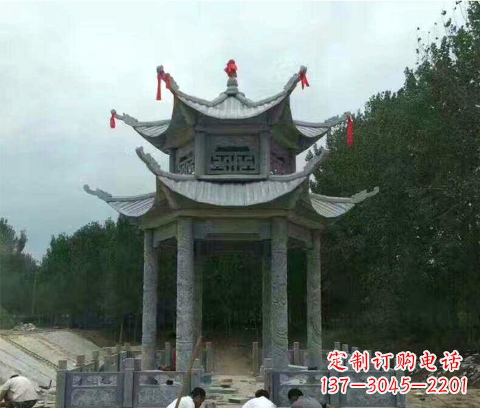 保定园林双层凉亭石雕 (3)
