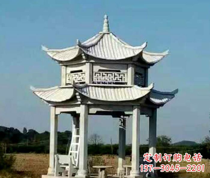 保定园林双层石雕凉亭 (2)