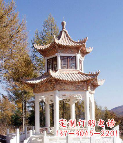 保定园林双层石凉亭景观石雕 (2)