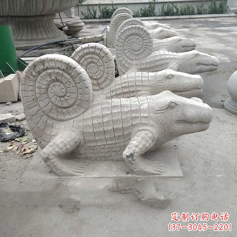 保定园林水池水景鳄鱼砂岩喷水雕塑