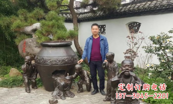 保定园林司马光砸缸铜雕 (2)