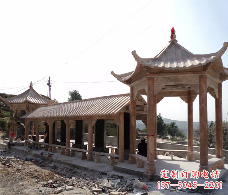 保定园林晚霞红长廊凉亭景观石雕