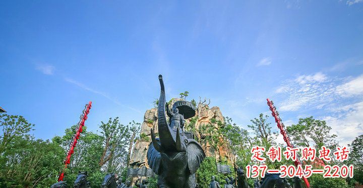 保定园林站在大象上出征的将军人物小品铜雕