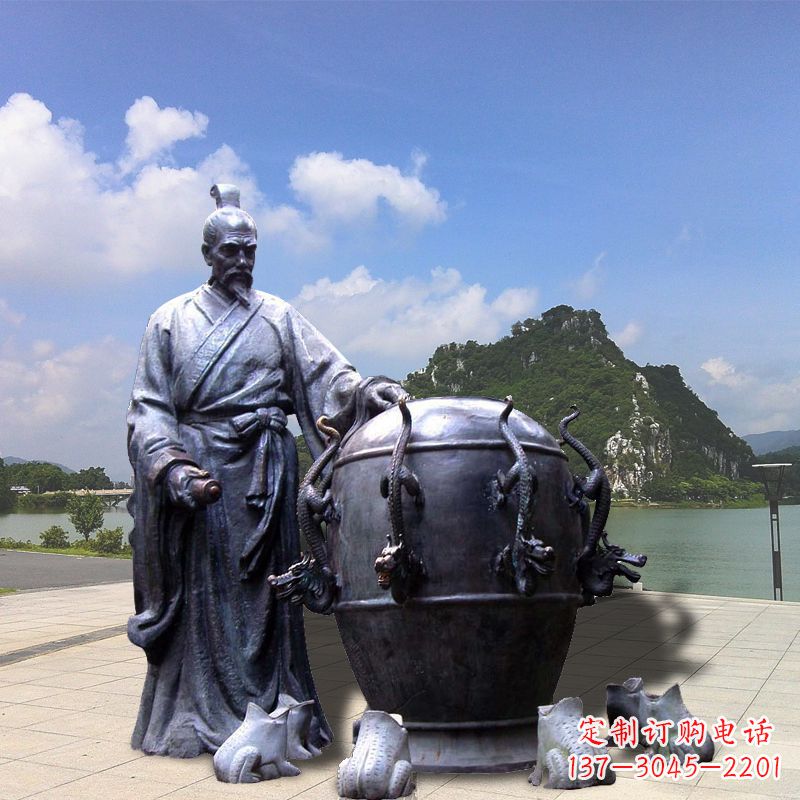 保定张衡地动仪地震仪雕塑-玻璃钢仿铜历史名人情景雕塑