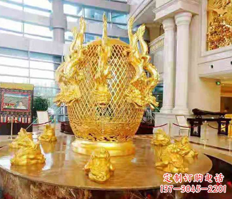 保定张衡地动仪企业景观雕塑摆件纯铜鎏金古仪器