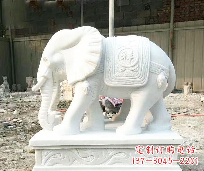 保定招财动物汉白玉大象石雕 (3)