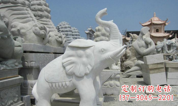 保定招财动物汉白玉长鼻小象石雕