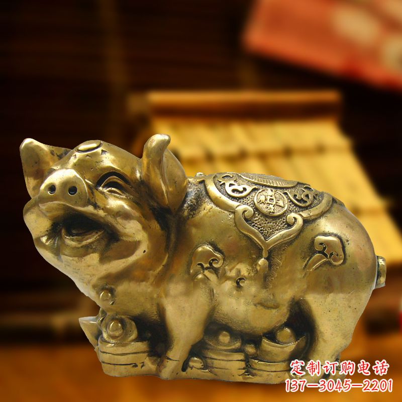 保定招财金猪铜雕-风水生肖动物雕塑企业商场美陈摆件
