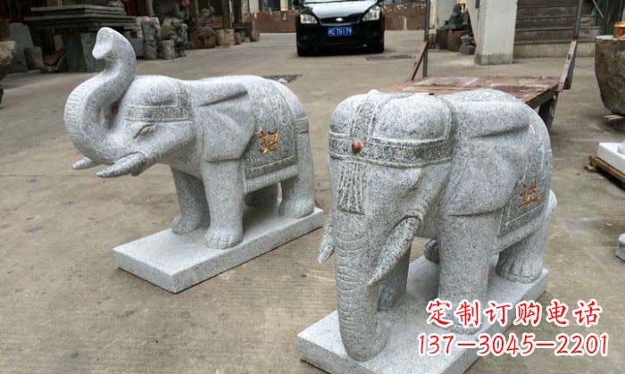 保定招财进宝芝麻灰大象石雕 (2)