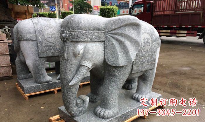 保定招财进宝芝麻灰大象石雕 (3)