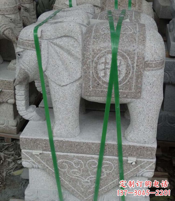 保定招财进宝芝麻灰大象石雕 (4)
