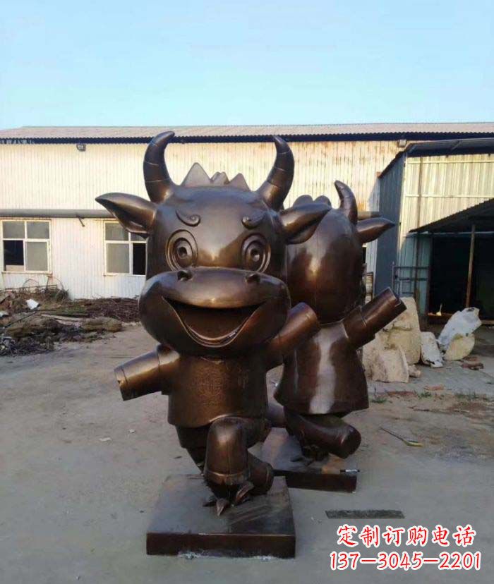 保定招财牛玻璃钢仿铜动物雕塑