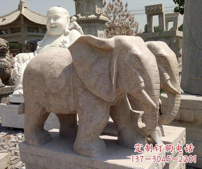 保定招财晚霞红大象石雕 (2)