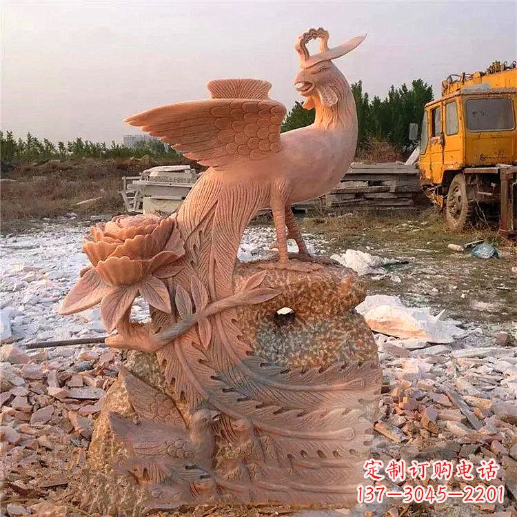 保定中国古代传说中的瑞鸟凤凰牡丹石雕