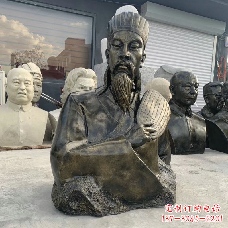 保定诸葛亮半身像-玻璃钢仿铜三国人物古代著名军事家雕像