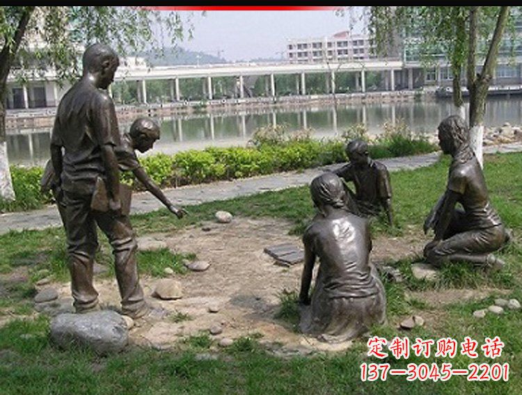 保定铸铜老师和学生雕塑