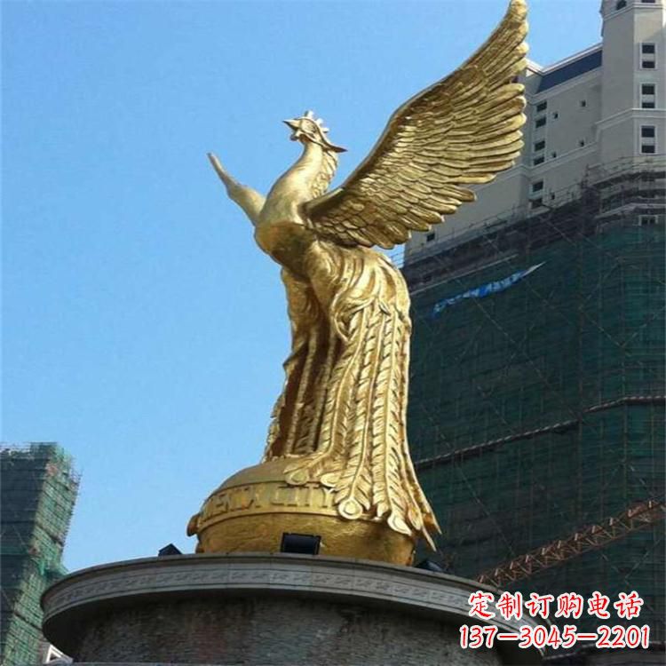 保定铸铜鎏金凤凰景观雕塑-城市园林