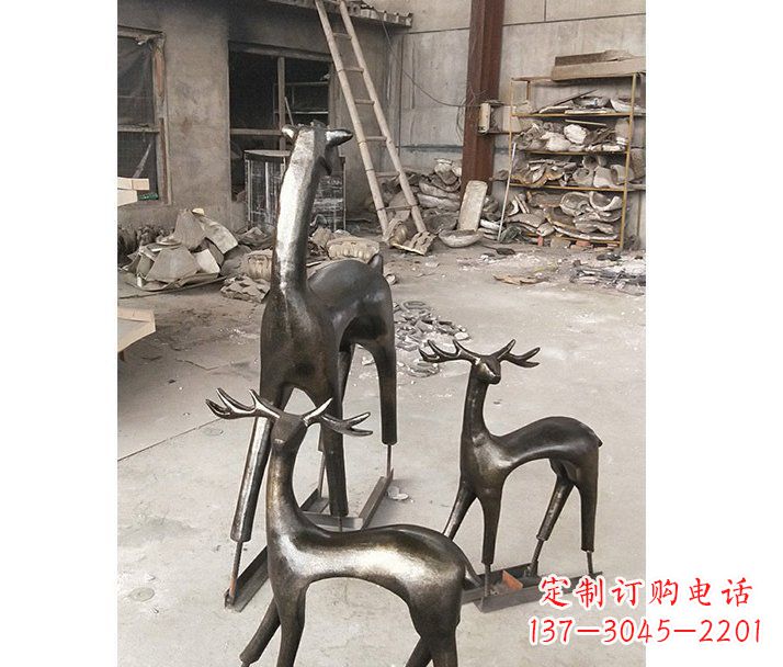 保定铸铜梅花鹿动物铜雕摆件