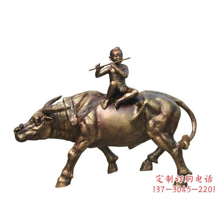 保定铸铜牧童牛雕塑