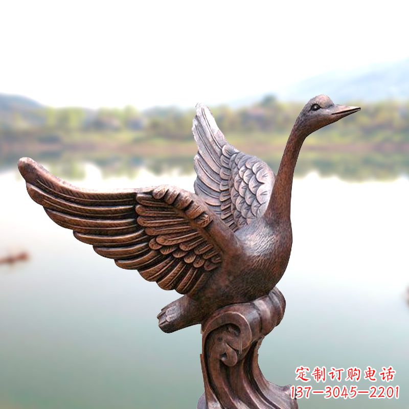 保定铸铜天鹅景观摆件