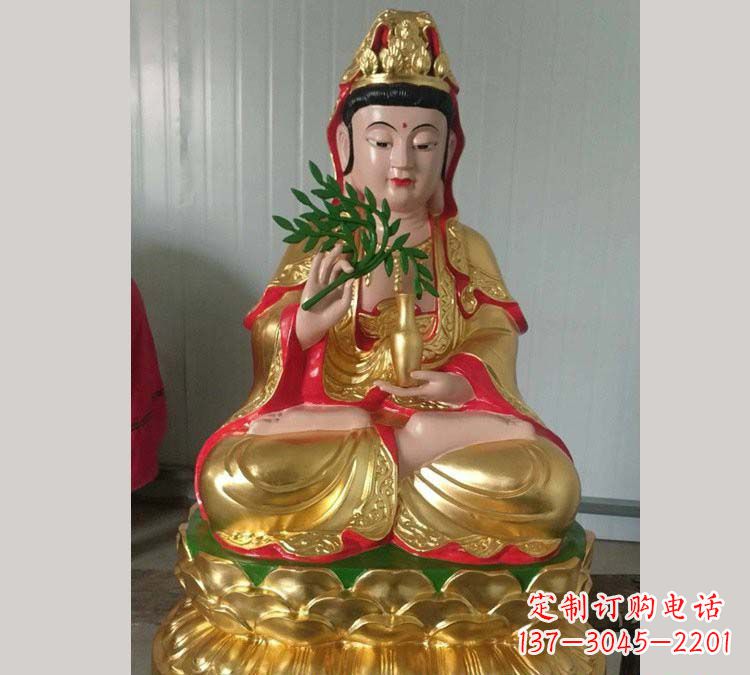 保定铸铜贴金杨柳观音雕塑