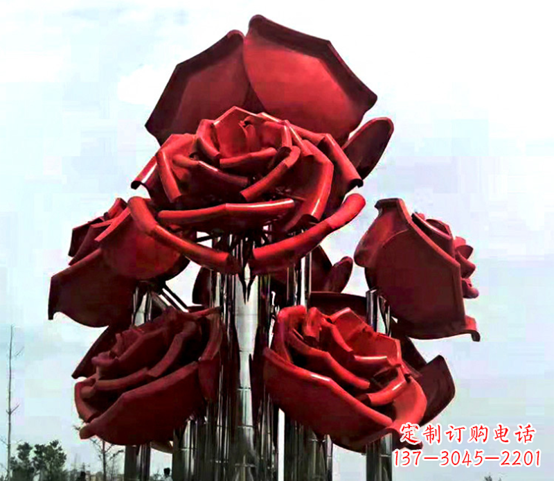 保定大型不锈钢玫瑰花雕塑
