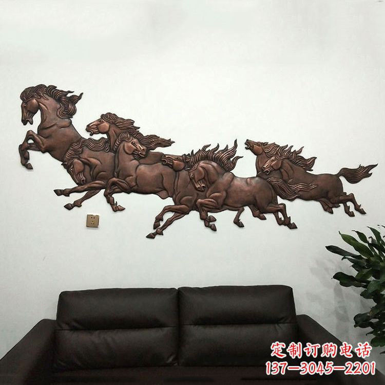 保定紫铜马儿浮雕装饰画
