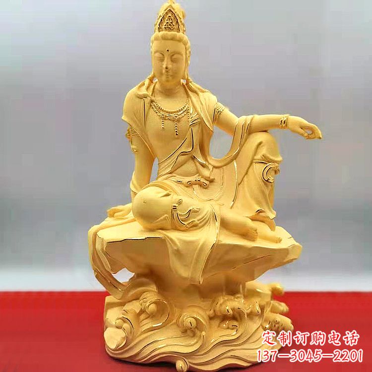 保定自在观音纯铜镀金雕塑