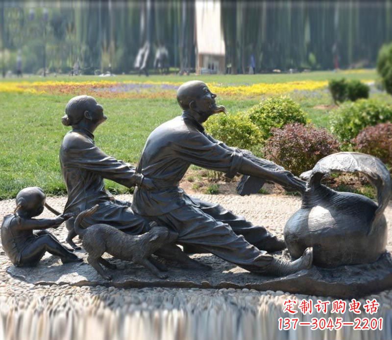 保定祖孙三人拔萝卜铜雕