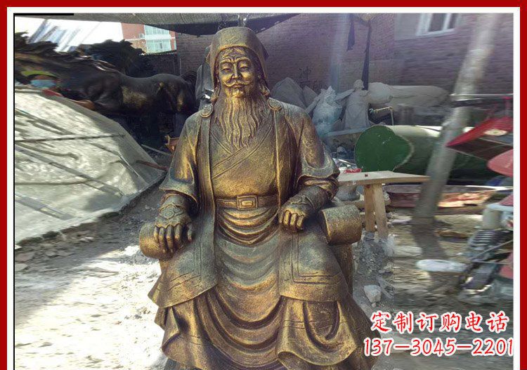 保定坐式成吉思汗铜雕